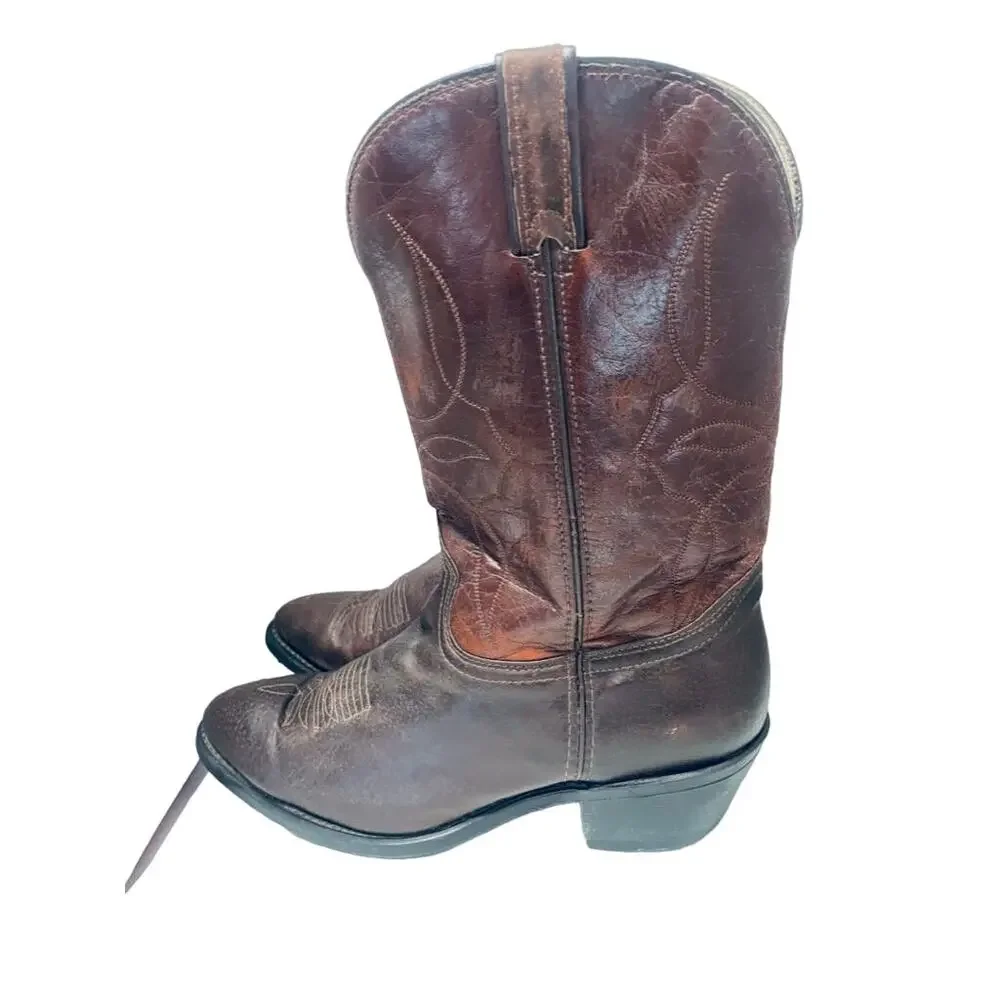 Vtg Durango Men's Western Boots Dark Brown Leather Round Toe USA DB663 Size 10.5